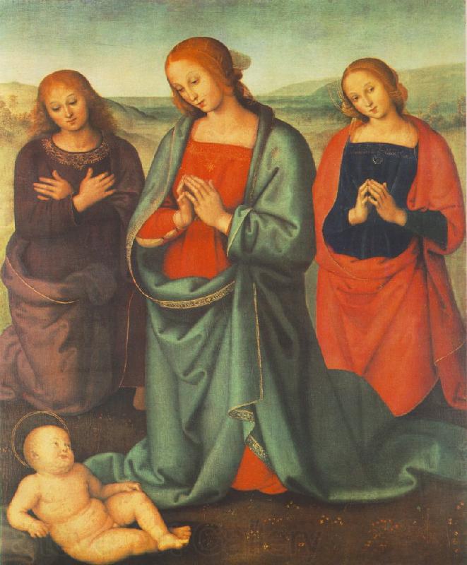 PERUGINO, Pietro Madonna with Saints Adoring the Child a Norge oil painting art